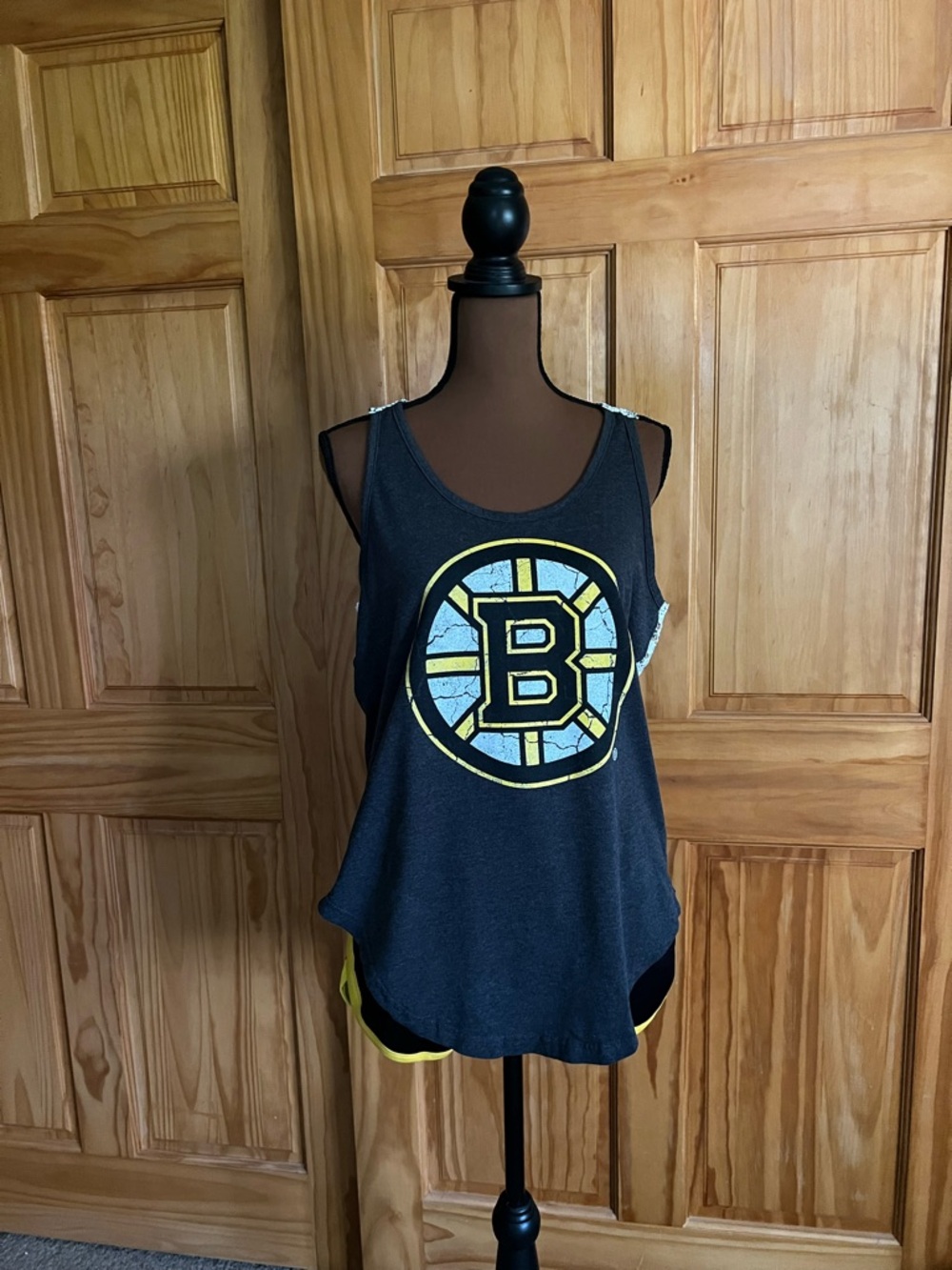 Boston Bruins Black Tank Top with Logo and crochet back - Women's